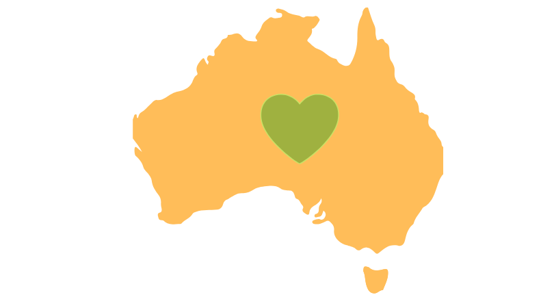 yellow image of australia with green heart in the centre