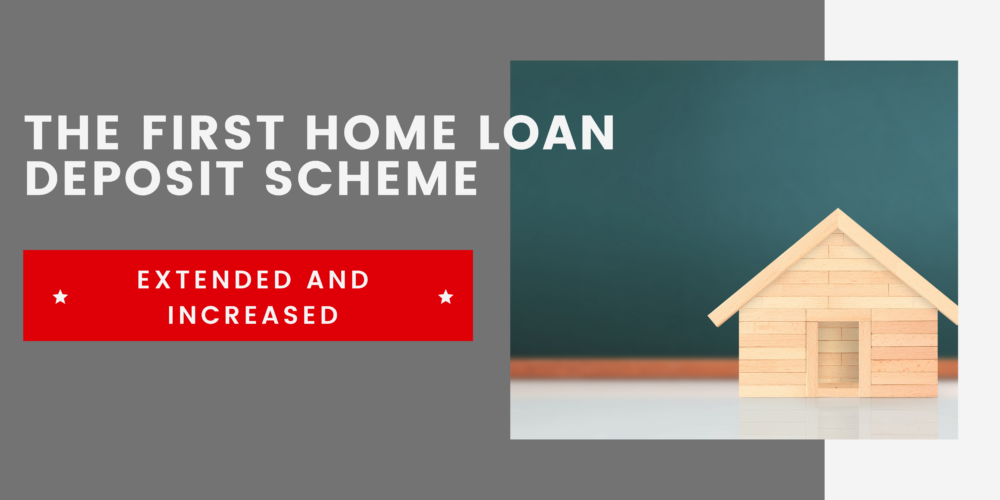first home loan deposit scheme eligibility banner with little wooden house