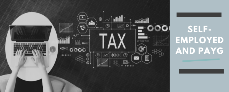 black and white image with typewriter and words self-employed payg tax