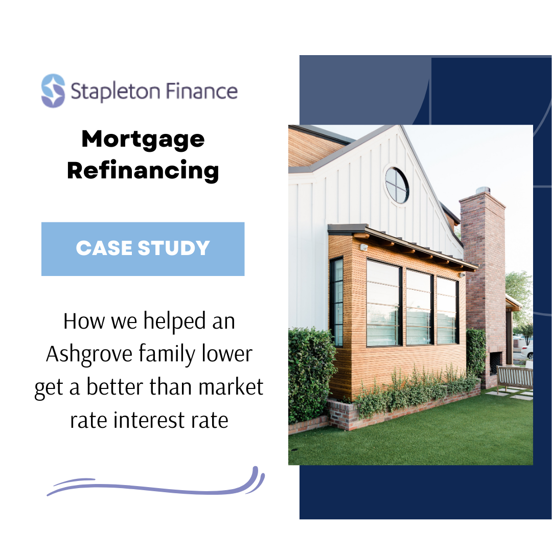 banner with the mortgage refinancing on the left and blue background with house on the right