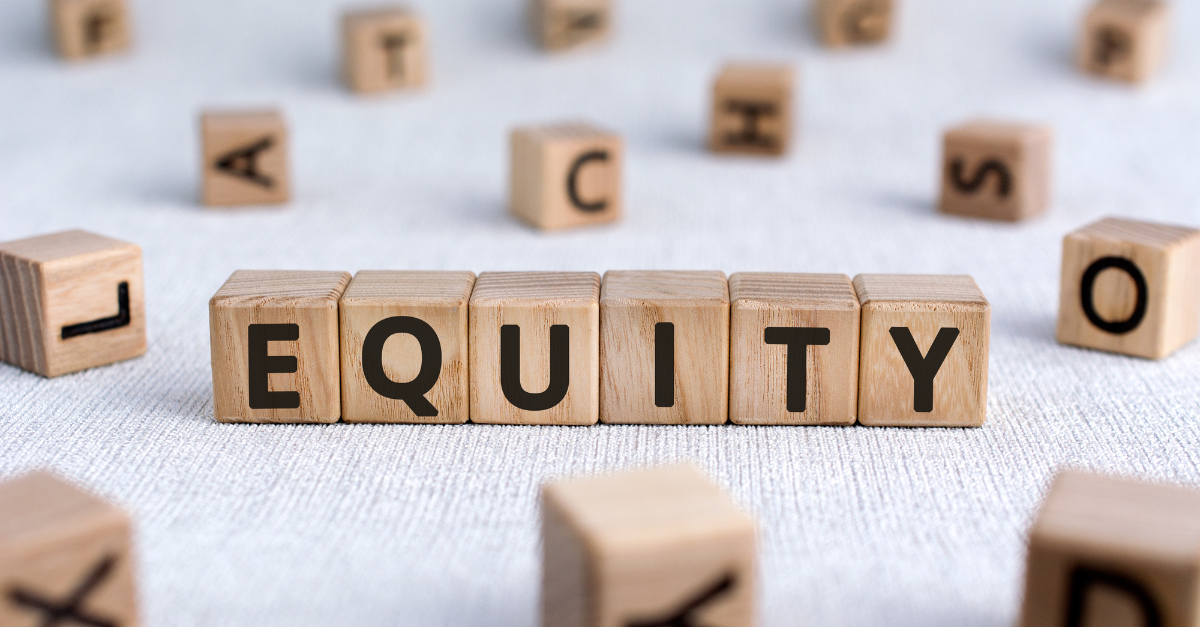 blocks spelling out the word 'equity' on a white background
